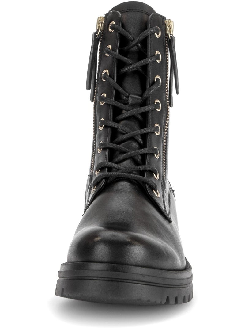Bottines  en cuir lisse Noir Noir - Kiabi