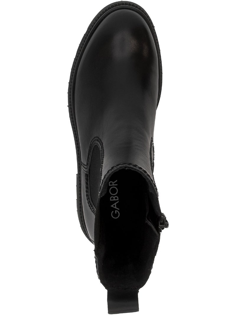 Bottines  en cuir lisse Noir Noir - Kiabi