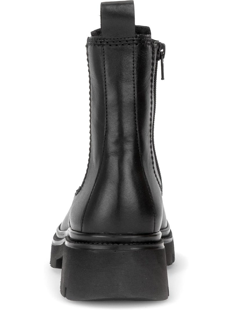 Bottines  en cuir lisse Noir Noir - Kiabi