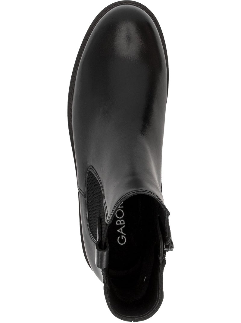 Bottines  en cuir lisse Noir Noir - Kiabi