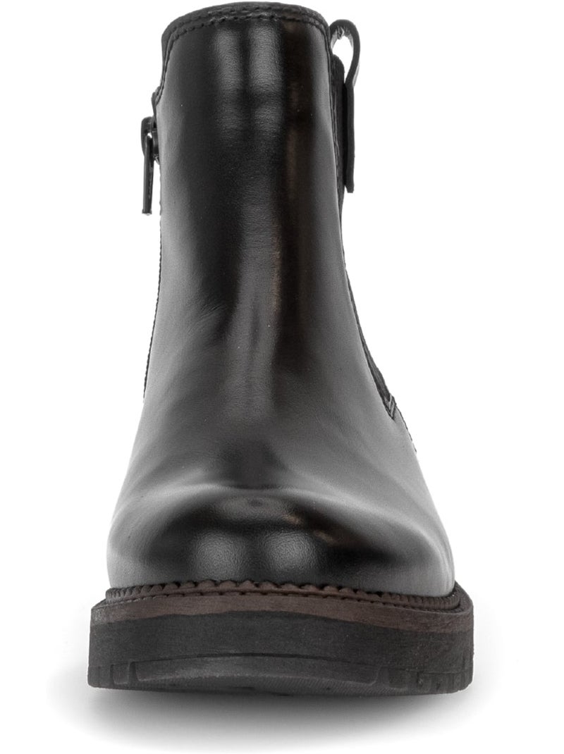 Bottines  en cuir lisse Noir Noir - Kiabi