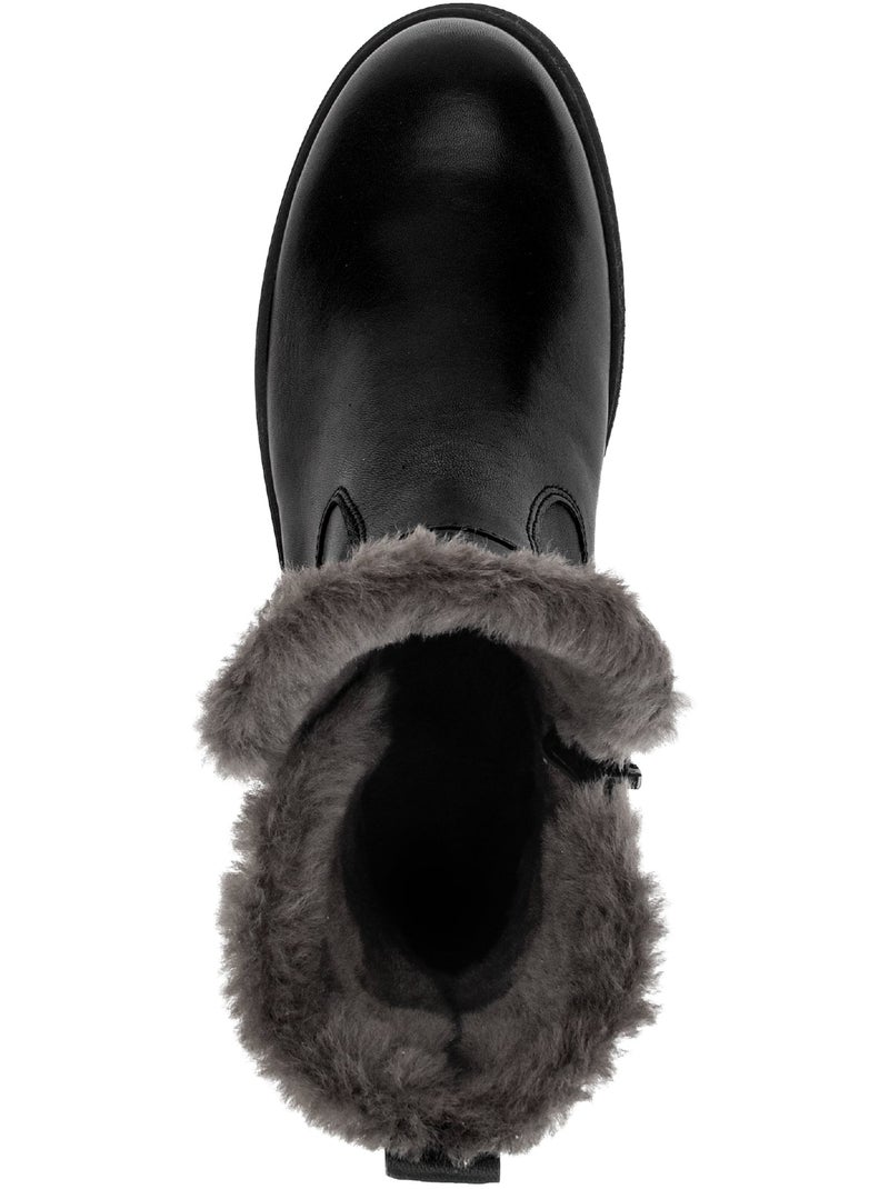 Bottines  en cuir lisse Noir Noir - Kiabi