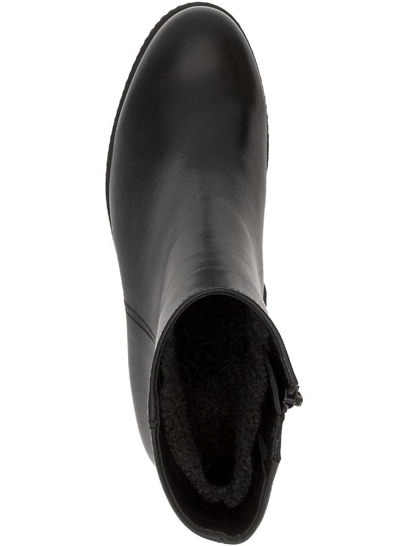 Bottines  en cuir lisse Noir Noir - Kiabi