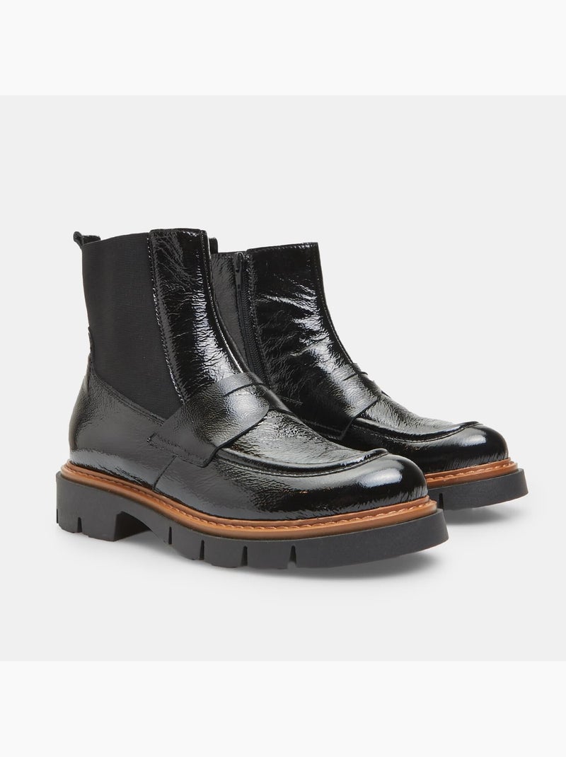 Bottines en Cuir Noir - Kiabi