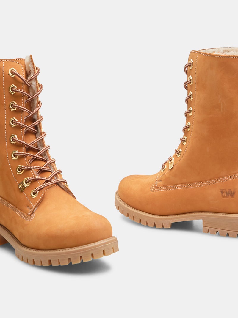Bottines en cuir nubuck doublées teddy BATA Jaune - Kiabi