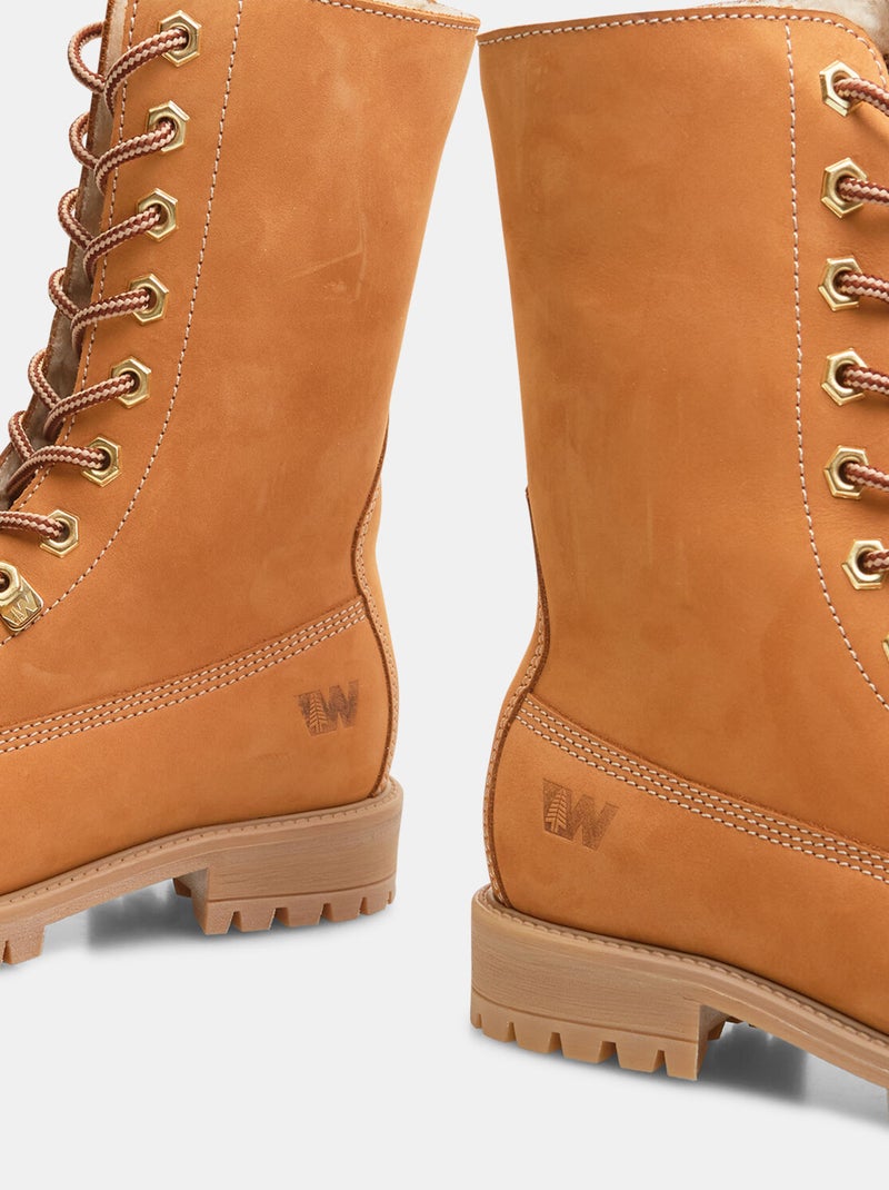 Bottines en cuir nubuck doublées teddy BATA Jaune - Kiabi