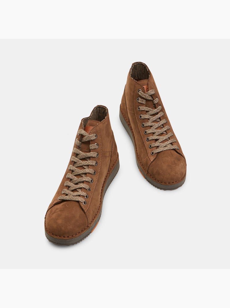 Bottines en cuir nubuck Marron - Kiabi