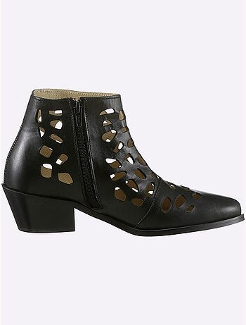 Bottines en cuir vachette à motif découpé et talon bottier - Taille standard - Helline