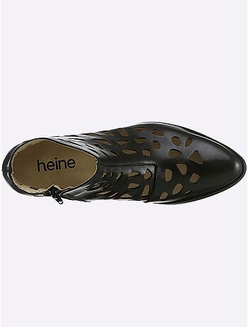 Bottines en cuir vachette à motif découpé et talon bottier - Taille standard - Helline