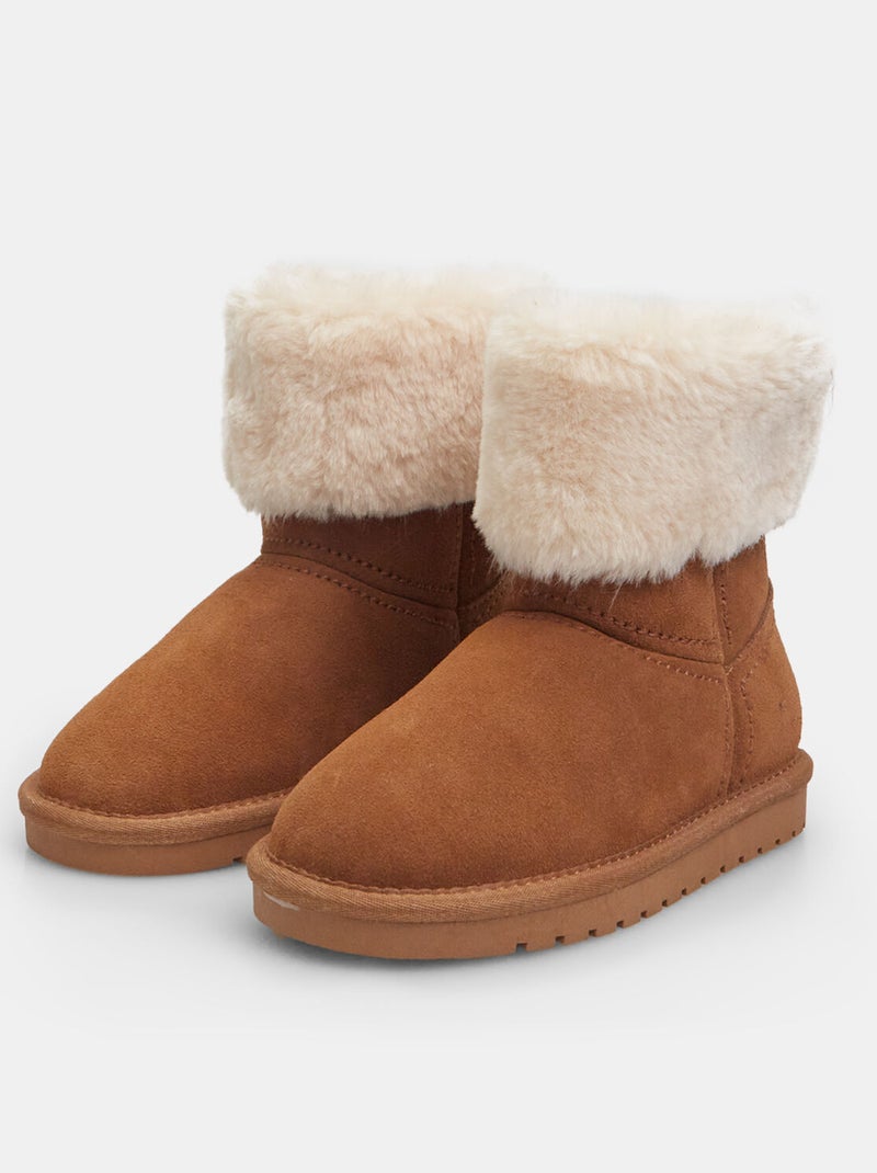 Bottines en cuir velours avec fausse fourrure BATA Beige - Kiabi