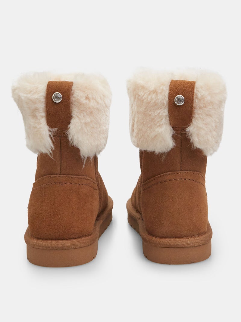 Bottines en cuir velours avec fausse fourrure BATA Beige - Kiabi