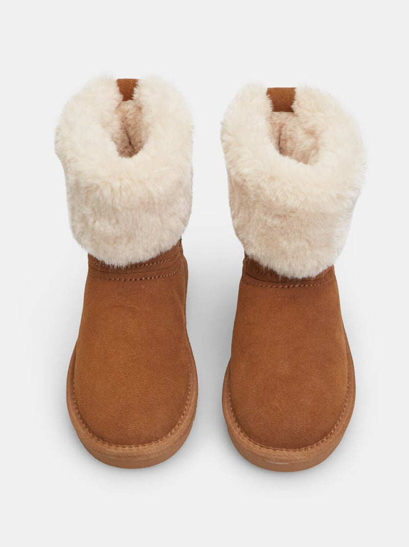 Bottines en cuir velours avec fausse fourrure BATA Beige - Kiabi