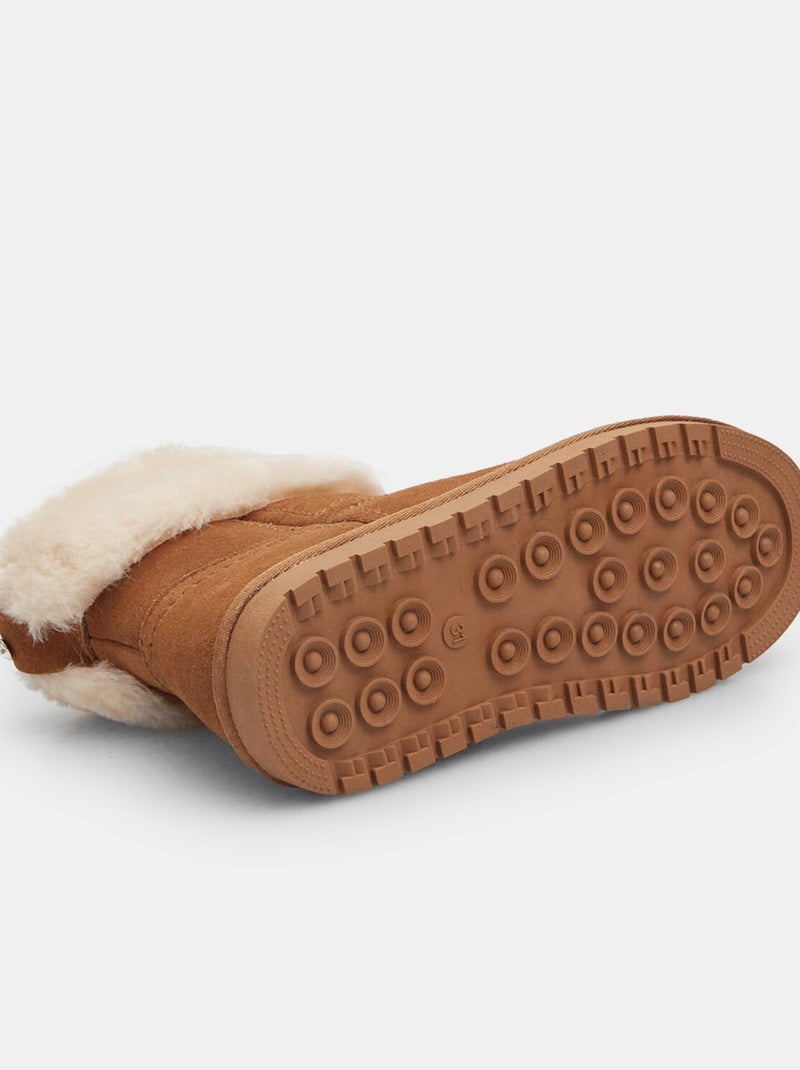 Bottines en cuir velours avec fausse fourrure BATA Beige - Kiabi