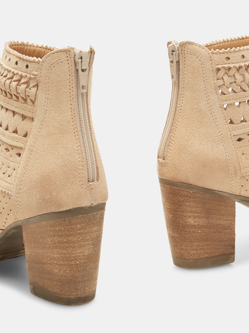 Bottines en cuir velours avec large talon BATA Beige - Kiabi