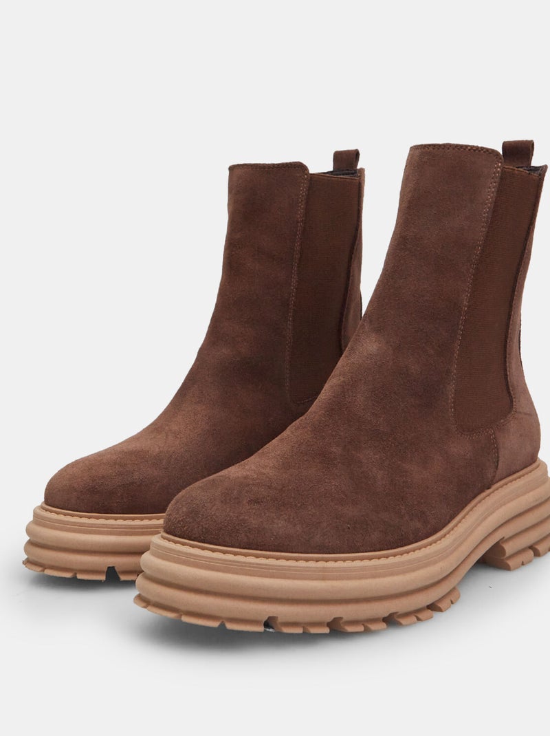 Bottines en cuir velours avec semelle crantée BATA Marron - Kiabi