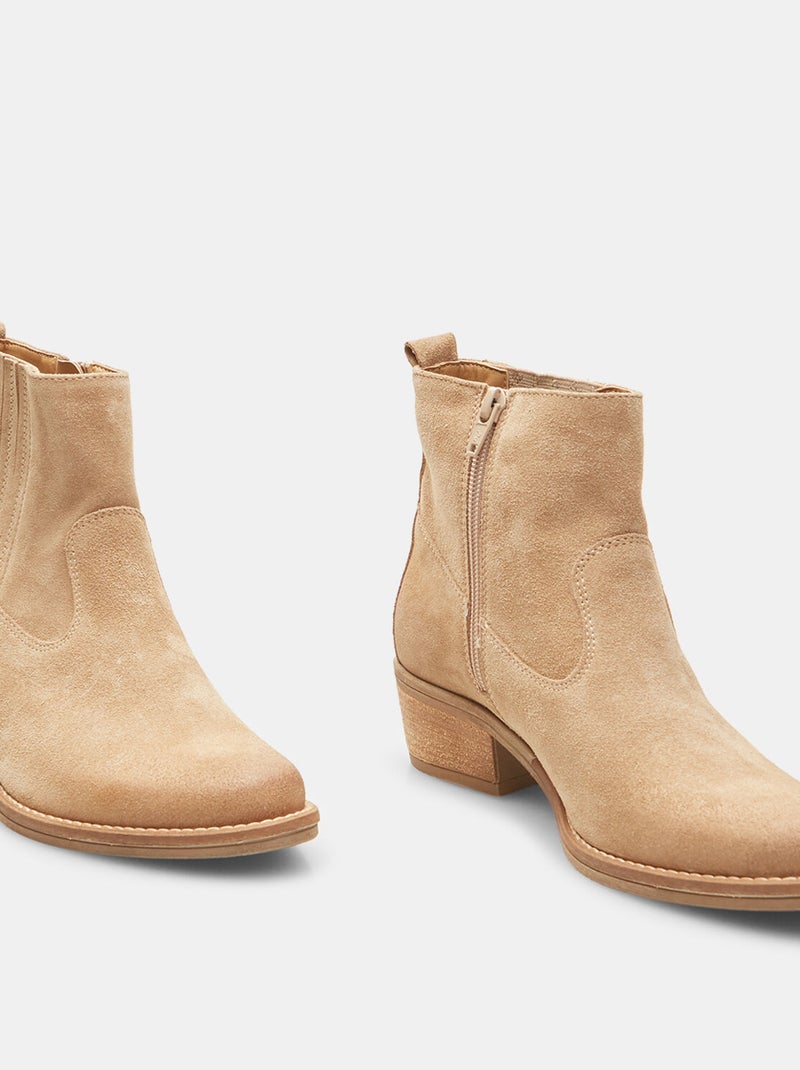 Bottines en cuir velours BATA Beige - Kiabi