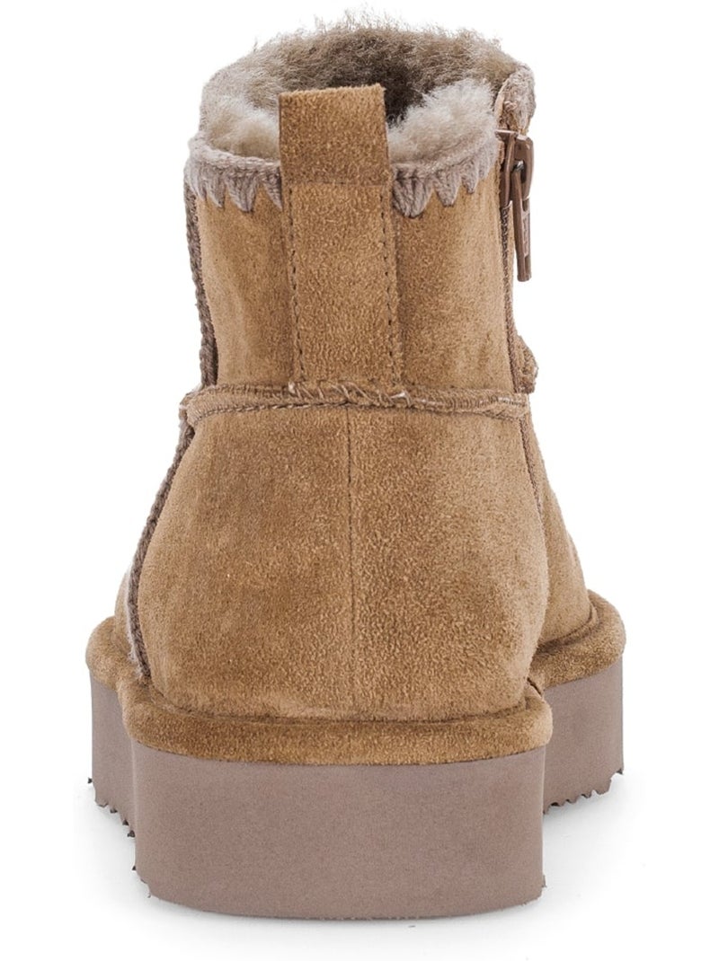 Bottines  en cuir velours Marron - Kiabi