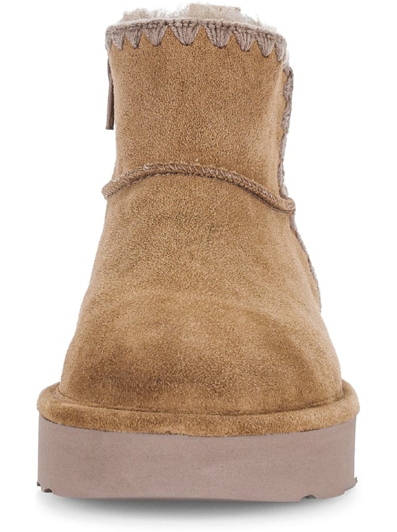 Bottines  en cuir velours Marron - Kiabi