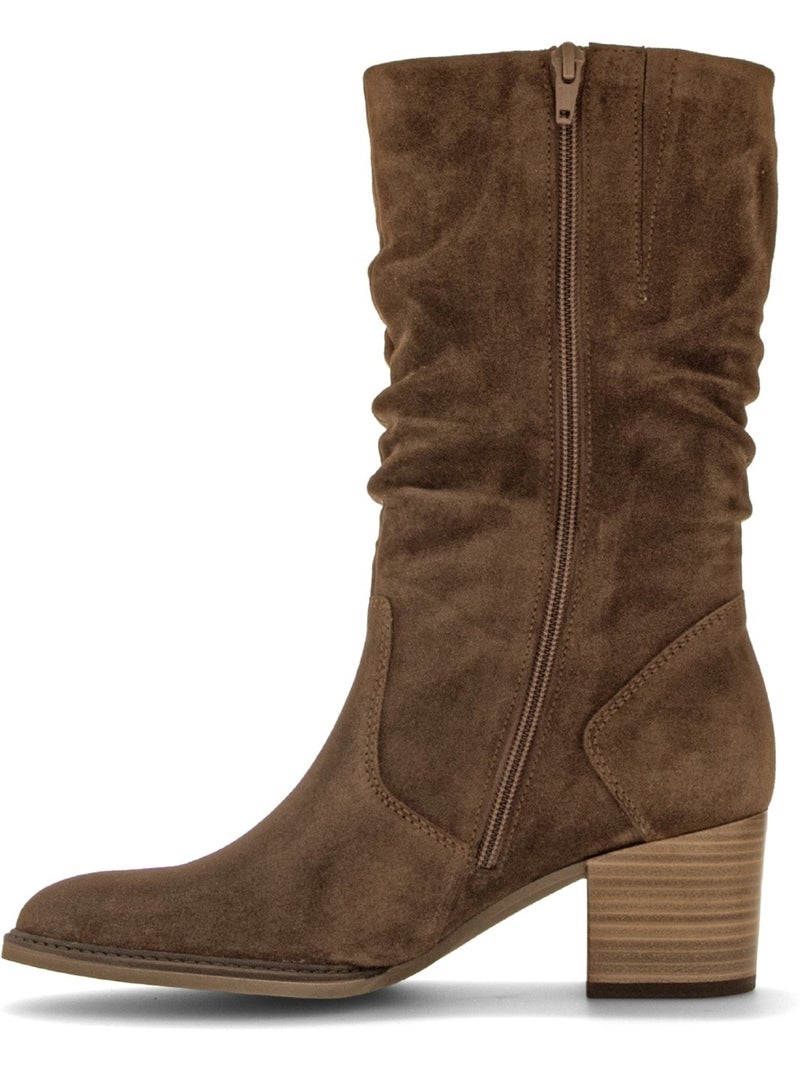Bottines  en cuir velours Marron - Kiabi