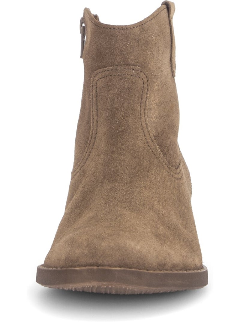 Bottines  en cuir velours Marron - Kiabi