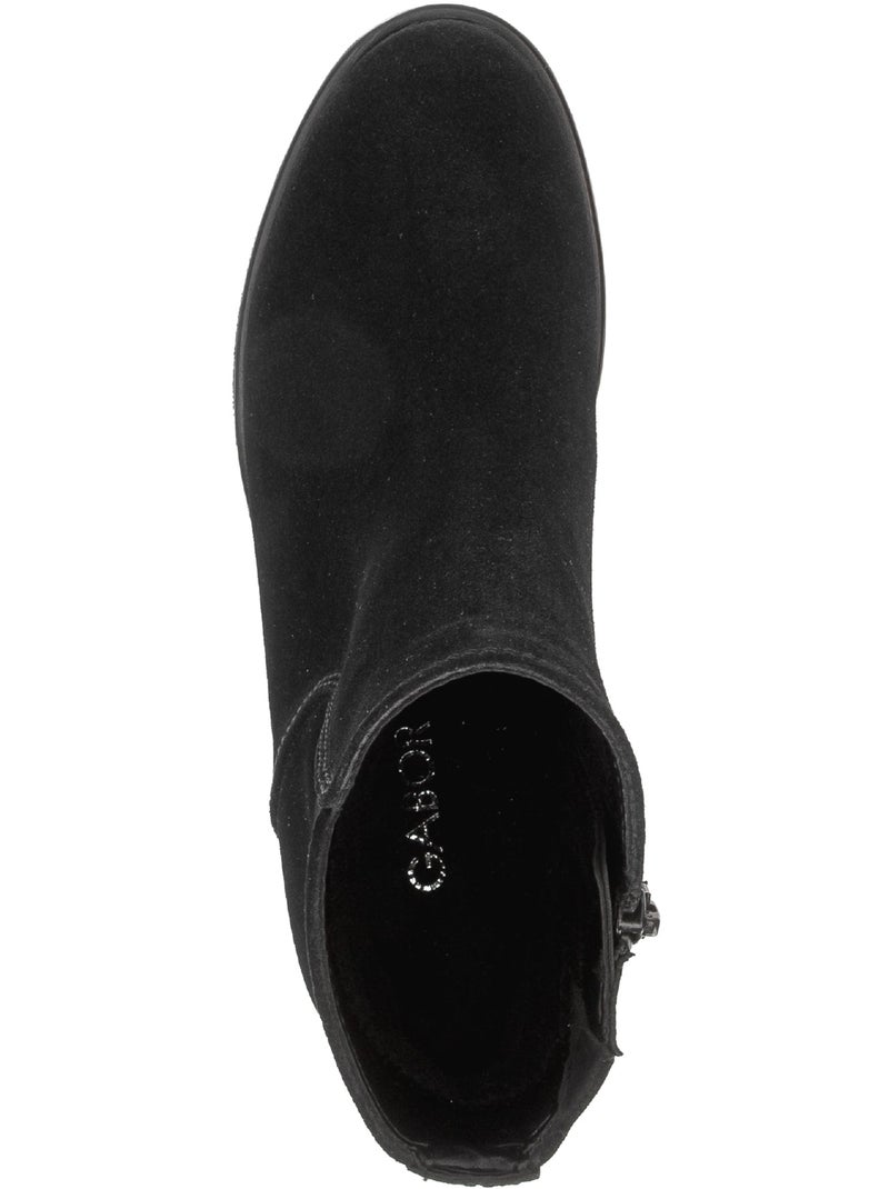 Bottines  en cuir velours Noir Noir - Kiabi