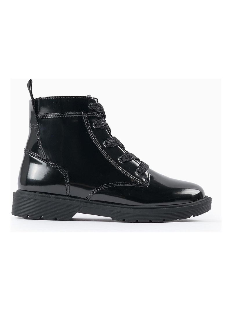 Bottines en cuir verni, avec laçage et fermeture éclair DANCE ROOM Noir - Kiabi