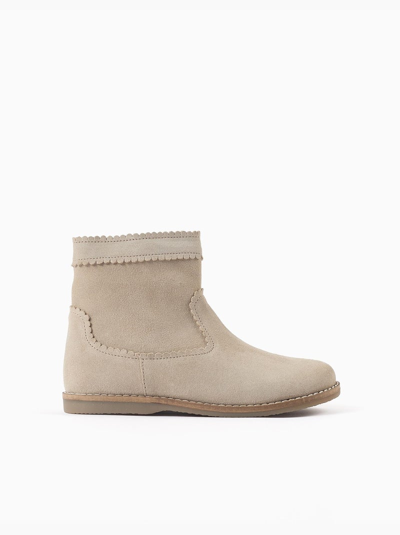 Bottines en daim à effet festonné Beige clair - Kiabi