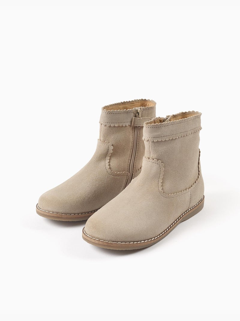 Bottines en daim à effet festonné Beige clair - Kiabi