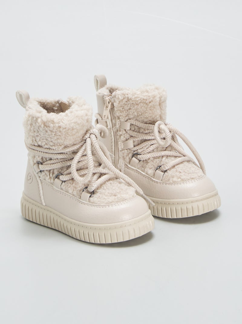 Bottines en simili et effet moutonné Beige - Kiabi