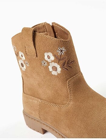 Bottines en suéde avec fleurs brodées