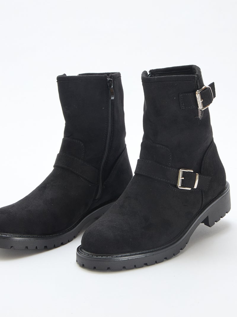 Bottines en suédine avec boucle Noir - Kiabi