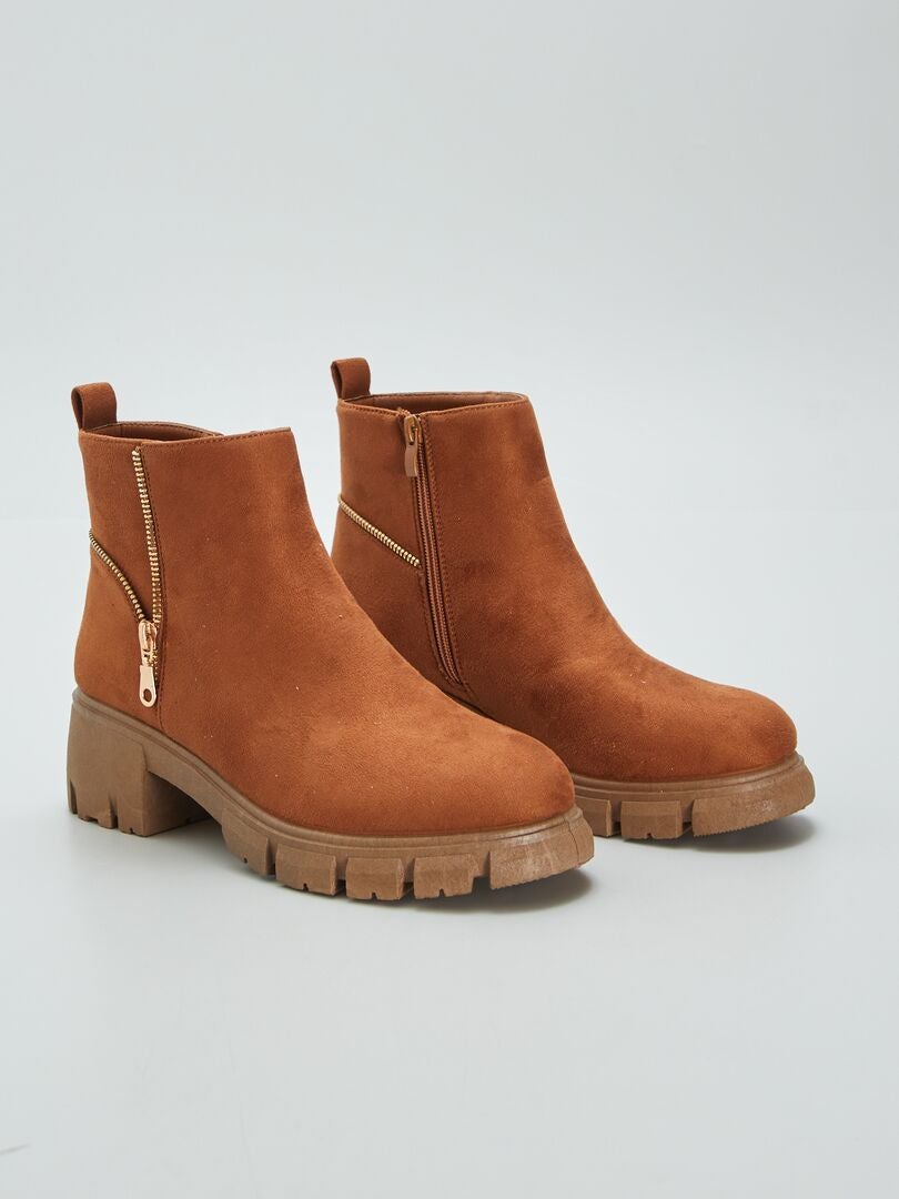 Bottines en suédine avec fermeture Camel - Kiabi