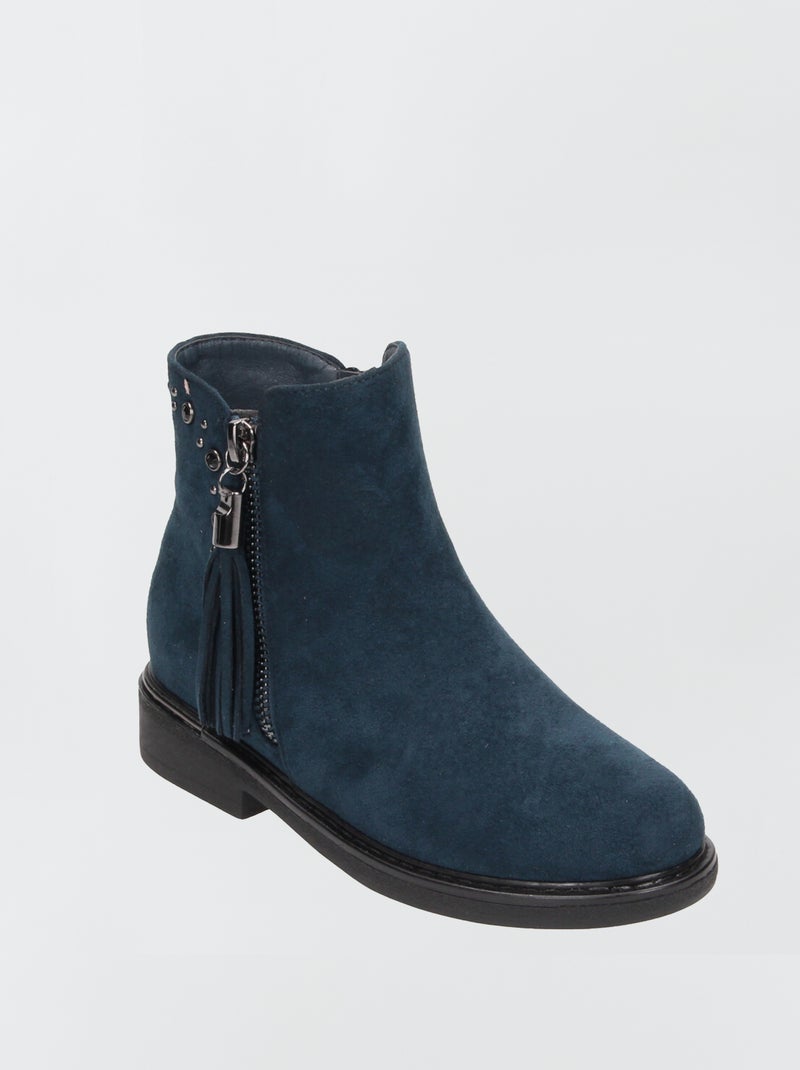 Bottines en suédine avec pompon Bleu - Kiabi