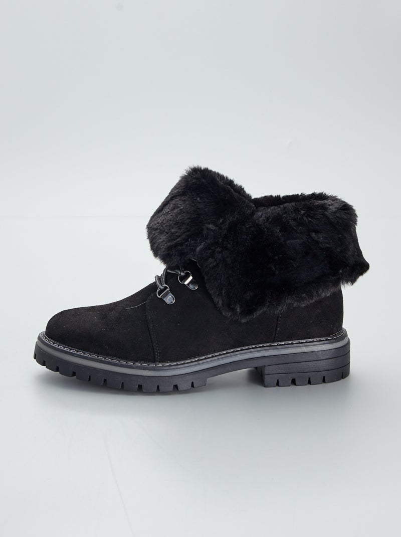 Bottines en suédine esprit montagnarde noir - Kiabi