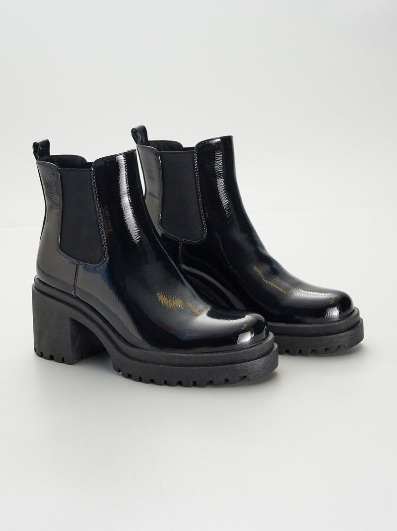 Bottines en vernis Noir - Kiabi