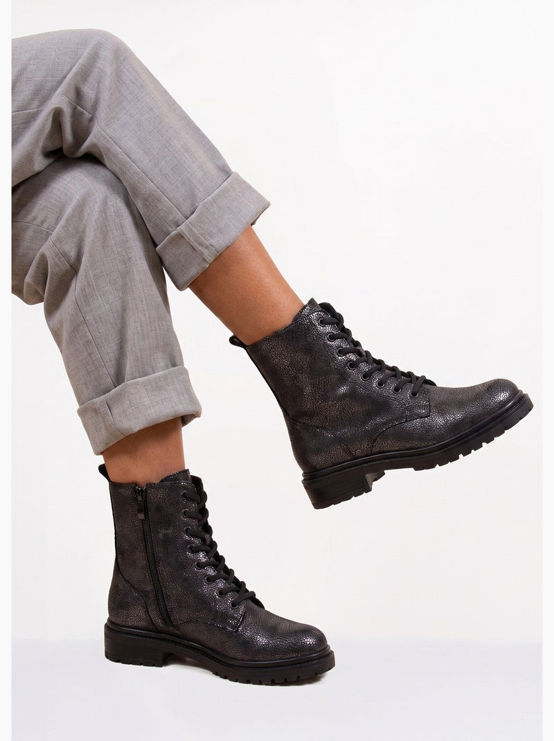 Bottines fantaisie style combat boots - afibel Noir - Kiabi