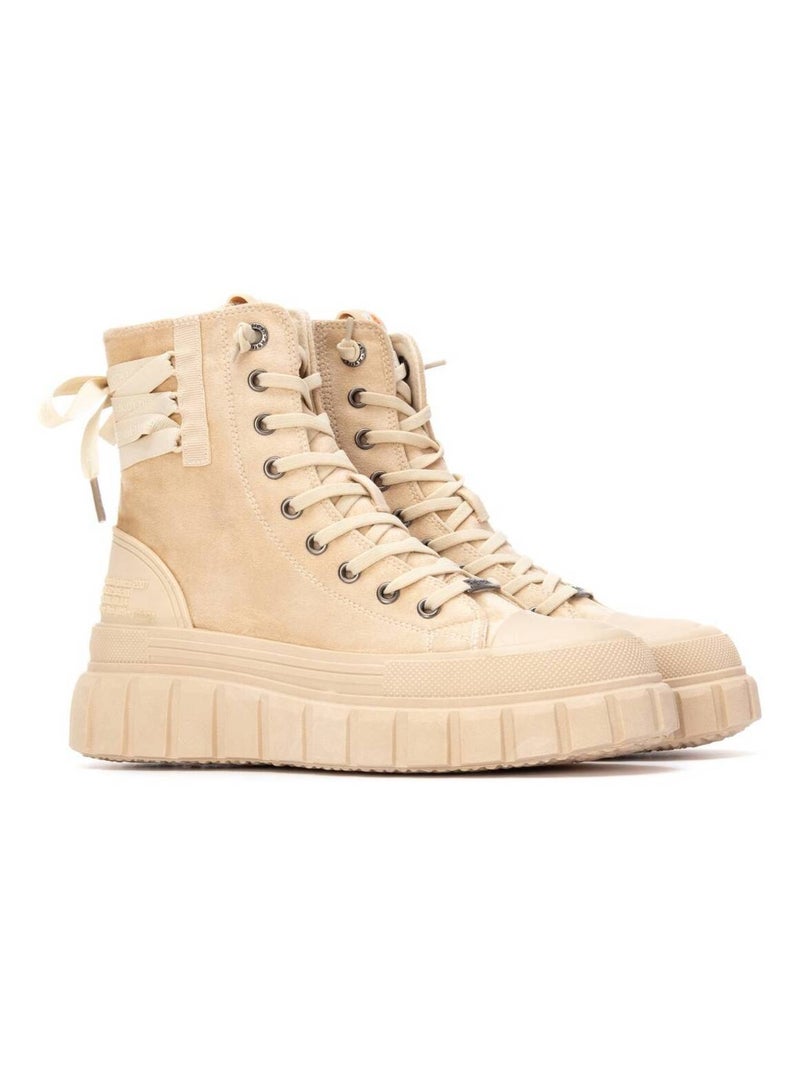 Bottines femme à lacets avec fermeture éclair Beige - Kiabi