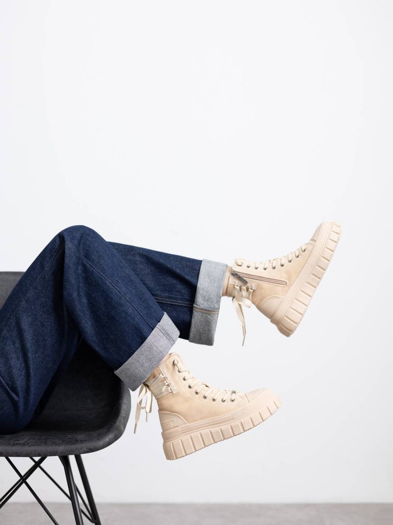 Bottines femme à lacets avec fermeture éclair Beige - Kiabi