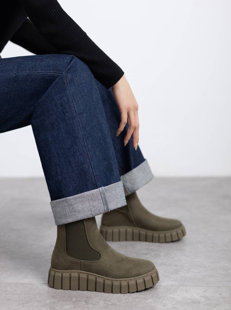 Bottines femme à lacets avec fermeture éclair Kaki - Kiabi