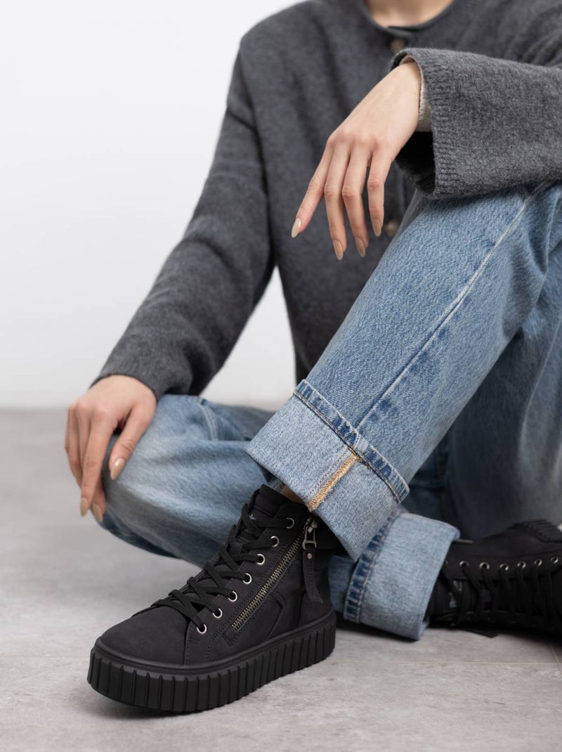 Bottines femme à lacets avec fermeture éclair Noir - Kiabi