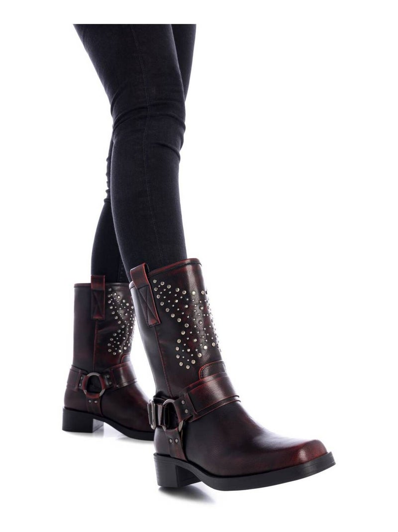 Bottines femme style motard à fermeture éclair Bordeaux - Kiabi