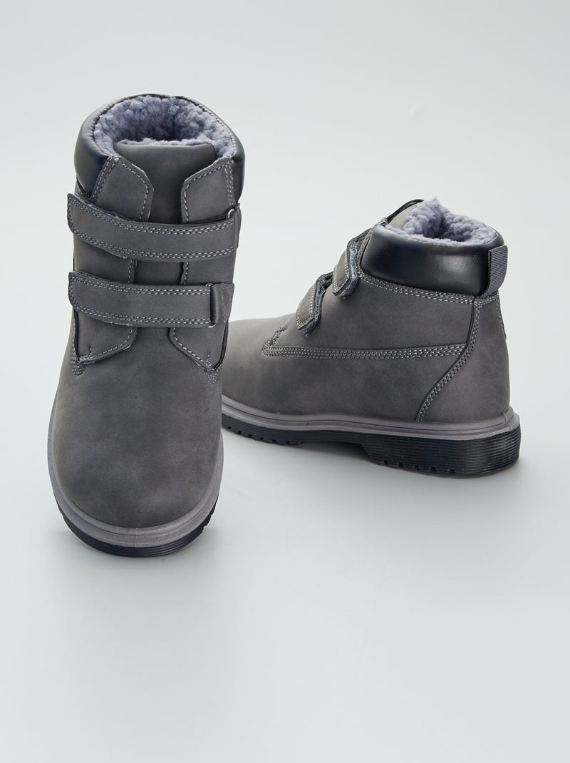 Bottines fourrées avec scratchs Gris - Kiabi