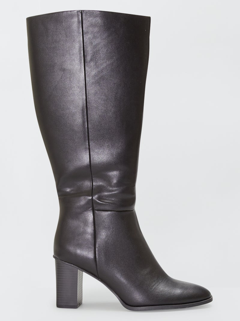 Bottines hautes bout rond noir - Kiabi