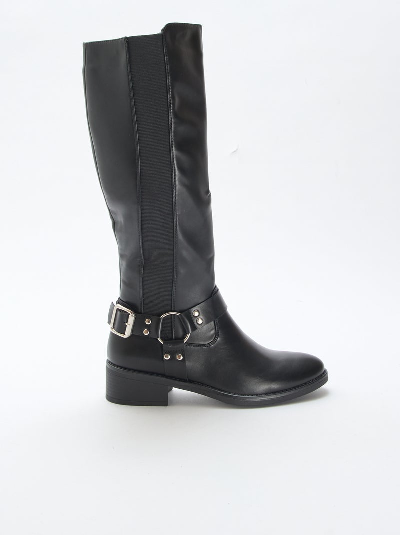 Bottines hautes style motard Noir - Kiabi
