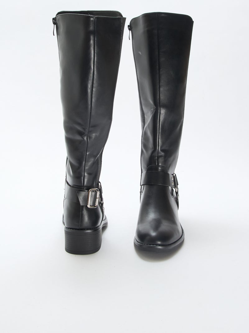 Bottines hautes style motard Noir - Kiabi