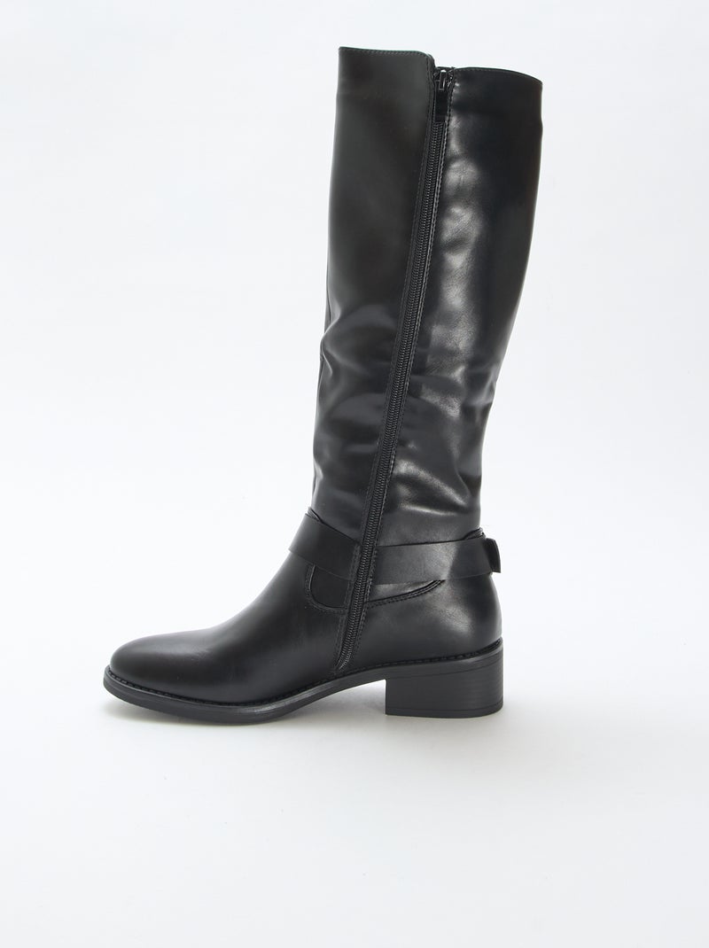 Bottines hautes style motard Noir - Kiabi