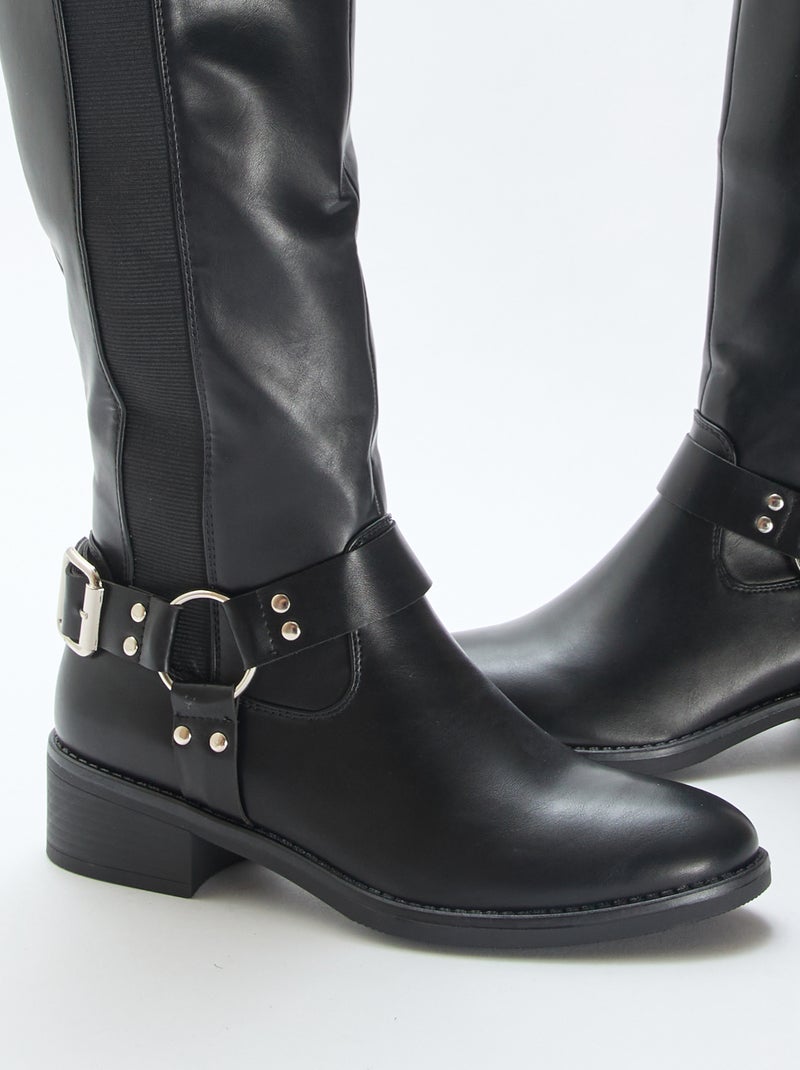 Bottines hautes style motard Noir - Kiabi