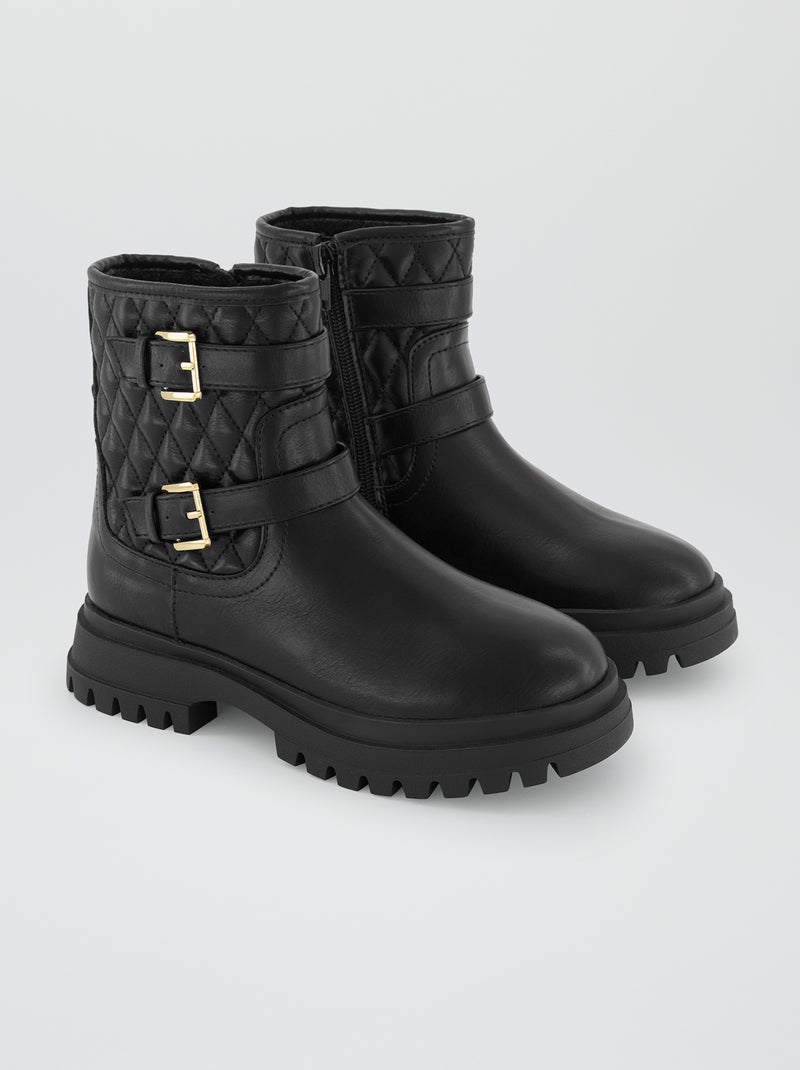 Bottines matelassées avec boucles noir - Kiabi