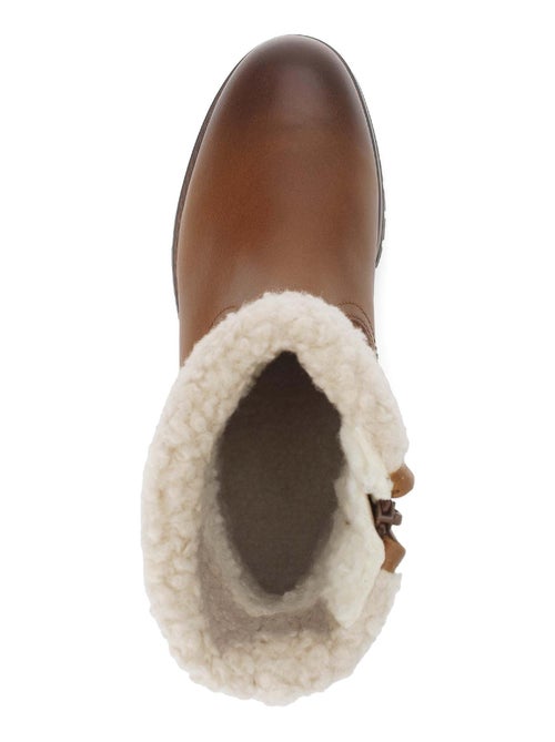 Bottines mid  en cuir lisse - Kiabi