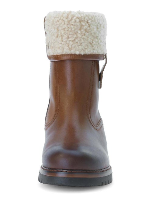 Bottines mid  en cuir lisse - Kiabi